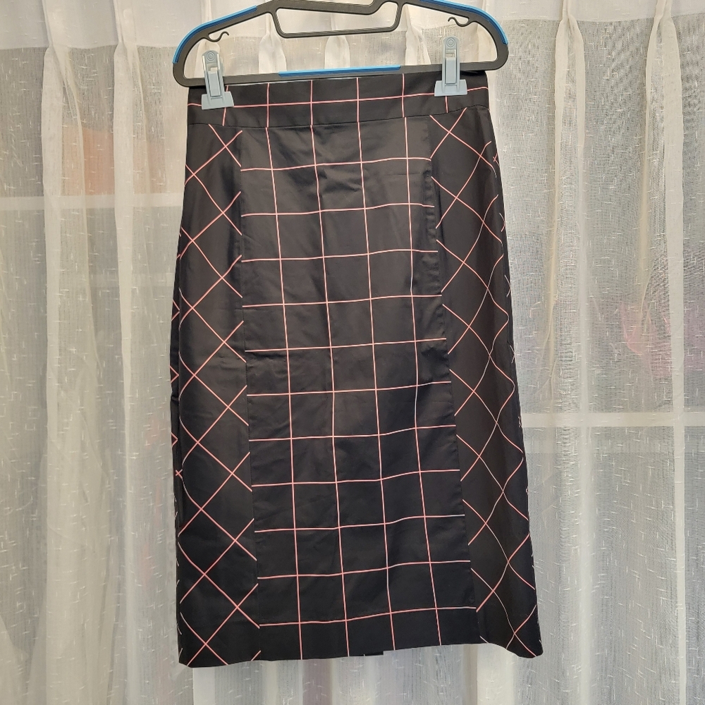 Milly Bias Pencil Skirt Grid Print Black & Pink Size 8 NWT - Picture 3 of 16
